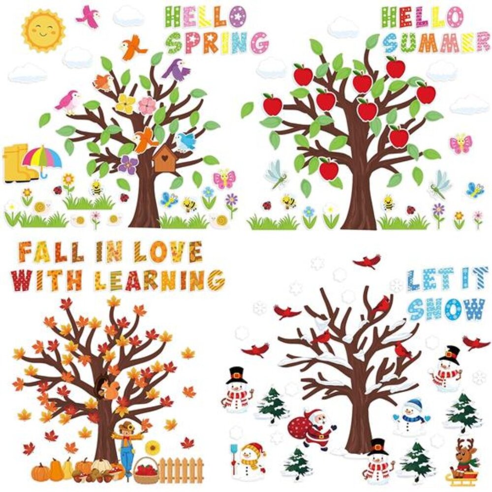 340Pcs Seasonal Tree Bulletin Board Set‎ - Spring, Summer, Fall, Winter Decor